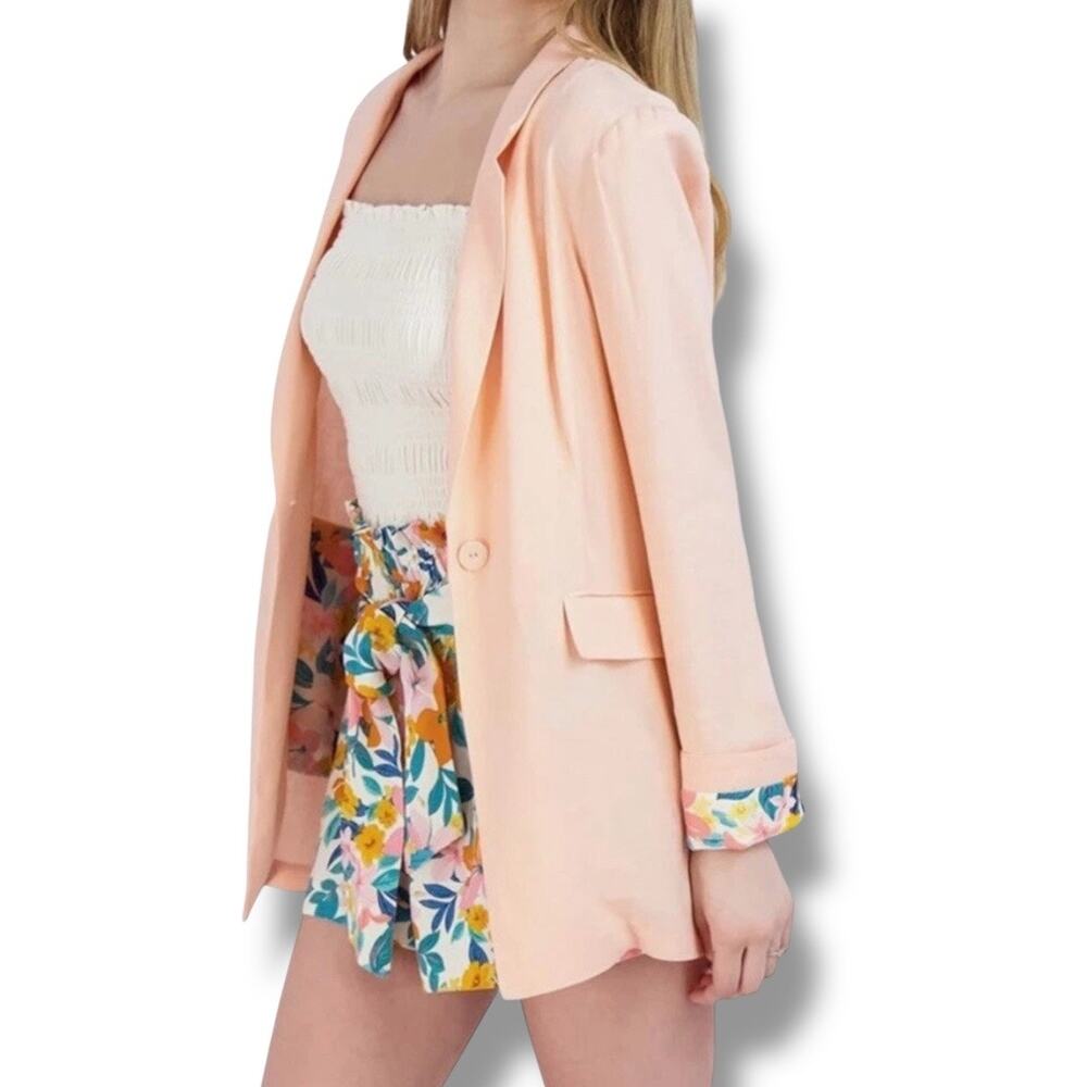 BCBGeneration linen boyfriend peach & floral blazer NEW - Picture 3 of 9